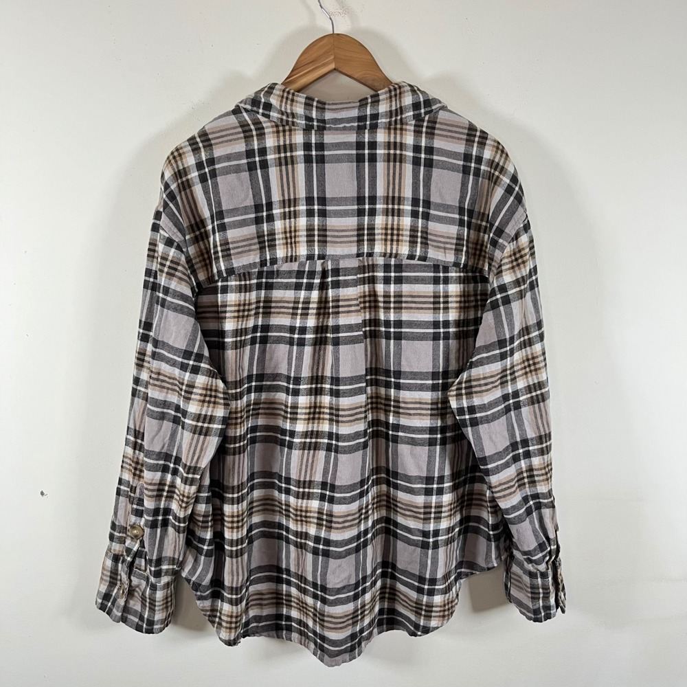 American Eagle Outfitters Plaid Flannel Button Down Shirt Neutral Gorpcore Large - Picture 5 of 7